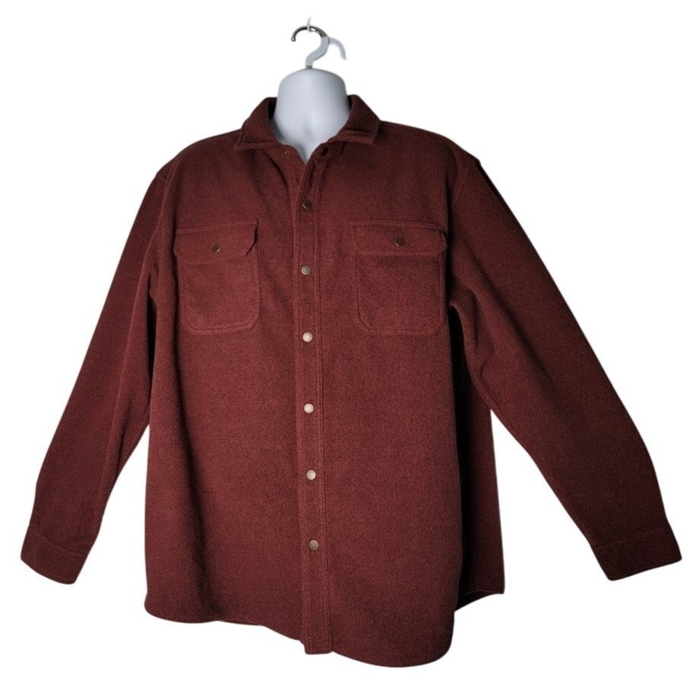 LL Bean Allagash Fleece Overshirt Shacket Men's XL Red Snap Elbow Patches Gorp
